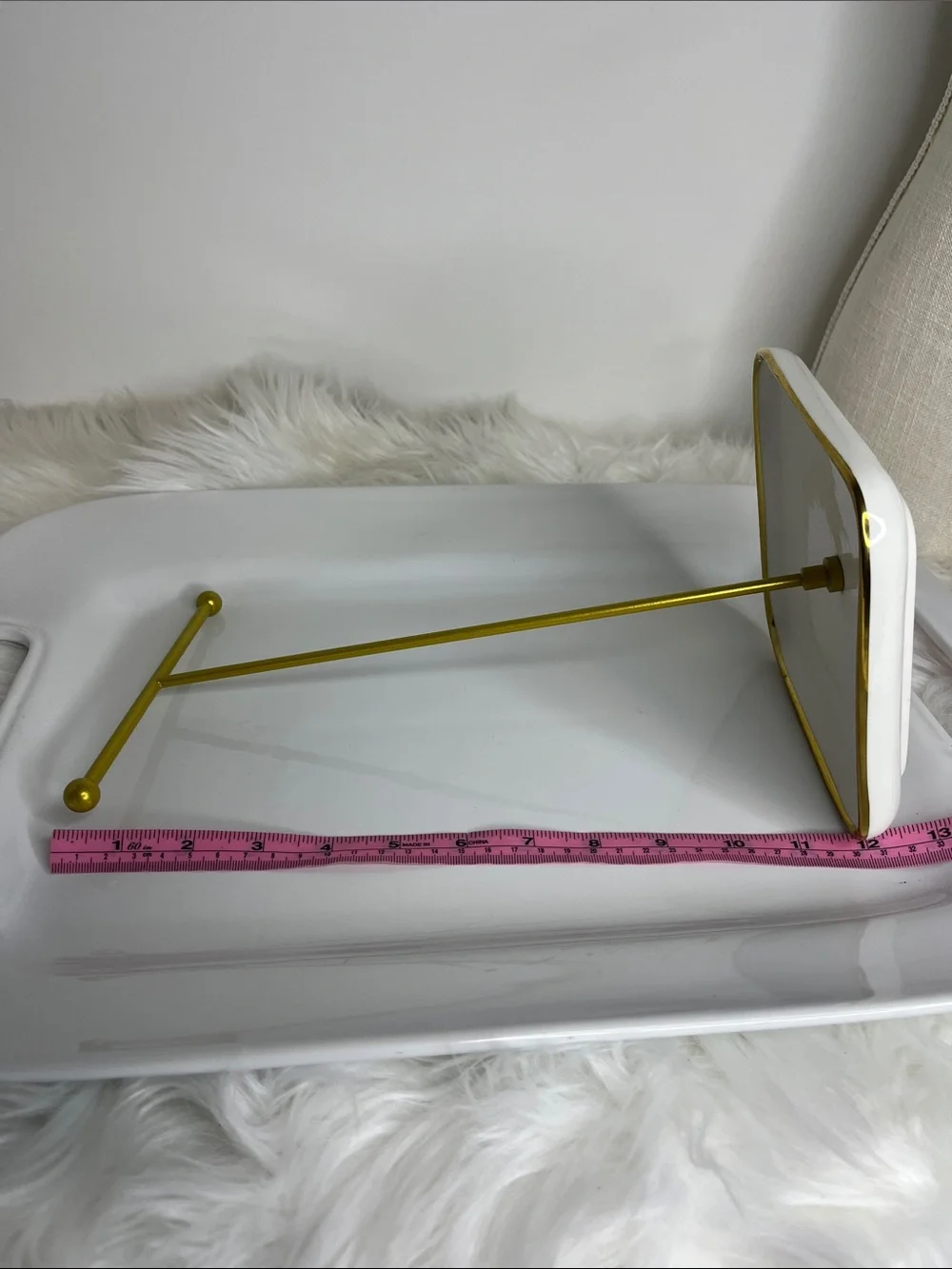 Gold Jewelry Stand with Ceramic White Tray - Home Bath